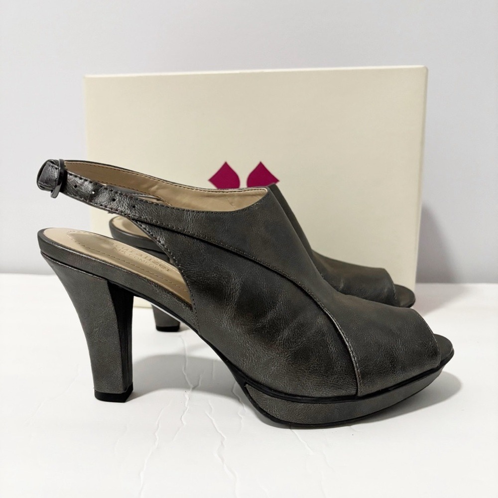 Naturalizer N5 Comfort Danby Metallic Gray Slingback Peep-Toe Heels Womens 7M